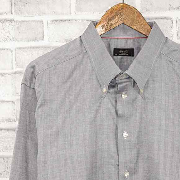 ETON Men's Button Down dress Shirt in Gray Herringbone 18 1/2 - Picture 1 of 6